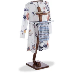 Relaxdays Indossatore Porta Abiti Effetto Noce, Servomuto In Legno & Metallo, Omino Appendiabiti HLP 112 X 46,5 X 33cm, Marrone Scuro