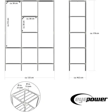 Eyepower Scaffalatura 178x128x44,5 Componibile 2 Appendiabiti 8 Ripiani Metallo 7 Eyepower Scaffalatura 178x128x44,5 Componibile 2 Appendiabiti 8 Ripiani Metallo - immagine 5