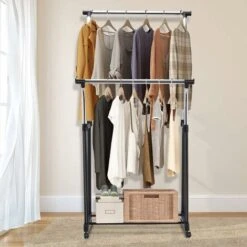 COSTWAY Stand Appendiabiti Doppio, Porta Abiti Con Ruote Universali, Appendiabiti Multiuso Con Altezza Regolabile, In Acciaio Inox -LettoMania Italia 14189722 4