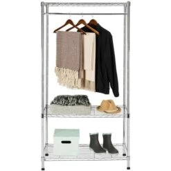 Stand Appendiabiti Acciaio Cromato 90x45x180cm Camera Letto Con 2 Ripiani E Asta -LettoMania Italia 14218067 3