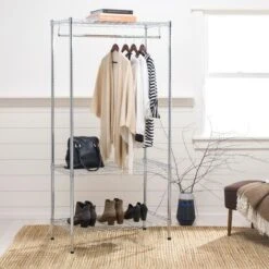 Stand Appendiabiti Acciaio Cromato 90x45x180cm Camera Letto Con 2 Ripiani E Asta -LettoMania Italia 14218067 5