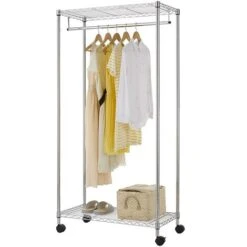 Stand Appendiabiti Acciaio Cromo 90x45x180 Camera Letto Con Ripiano Asta E Ruote -LettoMania Italia 14218079 5