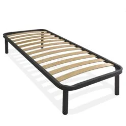 Qualydorm Rete In Ferro Con 4 Piedi E Doghe In Legno Cm Letto 80x190 H35 Per Materasso Da Una Piazza