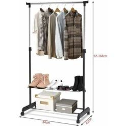 COSTWAY Appendiabiti Da Terra Multiuso, Attaccapanni Estensibile, Porta Abiti Con Ruote, In Acciaio,168 X 42 X 84cm, Nero -LettoMania Italia 15820054 5