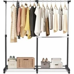 COSTWAY Stand Appendiabiti Attaccapanni Da Terra, Porta Abiti Con Ruote, In Acciaio, Design Regolabile E Salvaspazio, (91-160) X 43 X (93-168) Cm, Nero