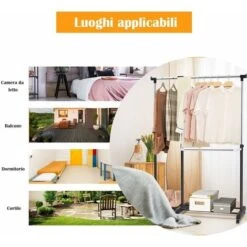 COSTWAY Stand Appendiabiti Attaccapanni Da Terra, Porta Abiti Con Ruote, In Acciaio, Design Regolabile E Salvaspazio, (91-160) X 43 X (93-168) Cm, Nero -LettoMania Italia 15820055 3