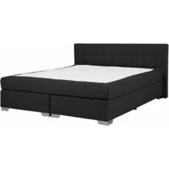 Letto Boxspring Imbottito Tessuto Nero Testiera E Materasso 160 X 200 Cm Admiral