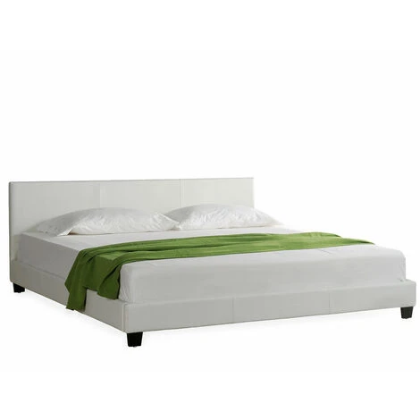 Letto Con Testiera Imbottito 180x200 Cm Rivestimento In Similpelle, Incluso Rete A Doghe- Letto Matrimoniale King Size / 2 Piazze - Bianco 4 Letto Con Testiera Imbottito 180x200 Cm Rivestimento In Similpelle, Incluso Rete A Doghe- Letto Matrimoniale King Size / 2 Piazze - Bianco - immagine 2