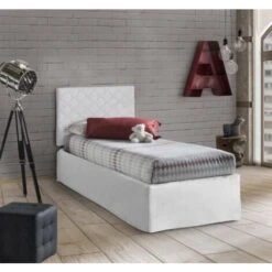 Talamo Italia Letto Singolo Cleofe, Set Testata In Ecopelle Con Rete Ortopedica E Mantovana, 100% Made In Italy, Adatta A Letto Singolo, Per Materasso Da Cm 80x190, Bianco, Con Imballo Rinforzato 6 Talamo Italia Letto Singolo Cleofe, Set Testata In Ecopelle Con Rete Ortopedica E Mantovana, 100% Made In Italy, Adatta A Letto Singolo, Per Materasso Da Cm 80x190, Bianco, Con Imballo Rinforzato -LettoMania Italia 17770357 2