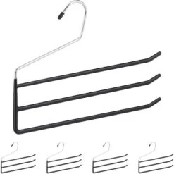 Relaxdays Grucce Multiple Per Pantaloni, Stampelle In Set Da 5, In Metallo, 3 Aste Per Gonne, Aperte, Antiscivolo, Nero