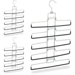 Relaxdays Grucce Multiple, Set Da 3, 15 Pantaloni, Salvaspazio, Antiscivolo, Rimovibili, HLP: 52 X 33,5 X 2 Cm, Argento