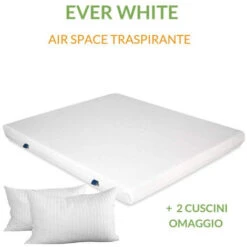EVERGREENWEB - Materasso Matrimoniale 160x200 In Waterfoam ORTOPEDICO Alto 15 Cm Con Coppia Cuscini Memory Foam GRATIS Rivestimento In AIR SPACE Bianco Tessuto Antiacaro Per Tutti Letti O Reti OFFERTA