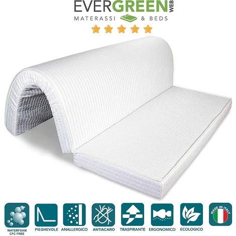 EVERGREENWEB - Materasso Singolo 80x190 H 10 Cm Per Divano Letto, Pronto Letto Con Piega Su Seduta, PIEGHEVOLE In Poliuretano Ortopedico Rivestimento Bianco ANALLERGICO, Laccetti Di Fissaggio BED SOFA 4 EVERGREENWEB - Materasso Singolo 80x190 H 10 Cm Per Divano Letto, Pronto Letto Con Piega Su Seduta, PIEGHEVOLE In Poliuretano Ortopedico Rivestimento Bianco ANALLERGICO, Laccetti Di Fissaggio BED SOFA - immagine 2