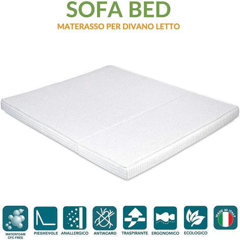 EVERGREENWEB - Materasso Matrimoniale 140x190 H 10 Cm PIEGHEVOLE Su Seduta Per Divano Letto, Prontoletto, Lastra In Poliuretano Ortopedico, Rivestimento ANALLERGICO Con Laccetti Di Fissaggio, BED SOFA 3 EVERGREENWEB - Materasso Matrimoniale 140x190 H 10 Cm PIEGHEVOLE Su Seduta Per Divano Letto, Prontoletto, Lastra In Poliuretano Ortopedico, Rivestimento ANALLERGICO Con Laccetti Di Fissaggio, BED SOFA