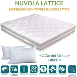 EVERGREENWEB - Materasso Matrimoniale 160x195 Alto 25 Cm Per Letto Con Topper In 100% LATTICE Sfoderabile E Lavabile, ANALLERGICO, Imbottitura Morbida Effetto Piuma + Coppia Cuscini Memory Foam GRATIS