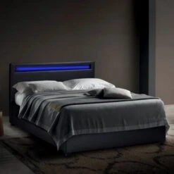 Letto Matrimoniale 2 Piazze Moderno Con Rete Testiera Led Cassetti 160x190 Geneva King Colore: Nero