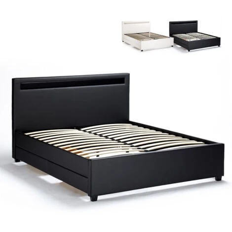 Letto Matrimoniale 2 Piazze Moderno Con Rete Testiera Led Cassetti 160x190 Geneva King Colore: Nero 4 Letto Matrimoniale 2 Piazze Moderno Con Rete Testiera Led Cassetti 160x190 Geneva King Colore: Nero - immagine 2