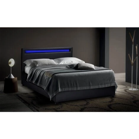 Letto Matrimoniale 2 Piazze Moderno Con Rete Testiera Led Cassetti 160x190 Geneva King Colore: Nero 5 Letto Matrimoniale 2 Piazze Moderno Con Rete Testiera Led Cassetti 160x190 Geneva King Colore: Nero - immagine 3