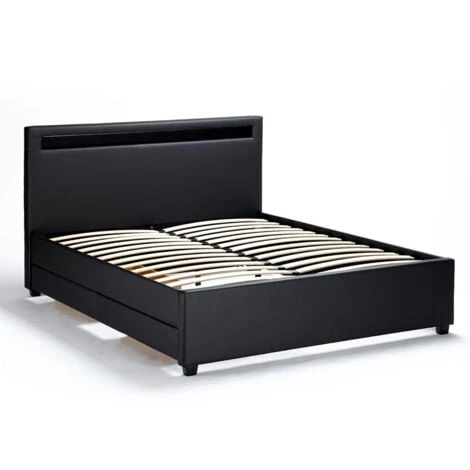 Letto Matrimoniale 2 Piazze Moderno Con Rete Testiera Led Cassetti 160x190 Geneva King Colore: Nero 6 Letto Matrimoniale 2 Piazze Moderno Con Rete Testiera Led Cassetti 160x190 Geneva King Colore: Nero - immagine 4