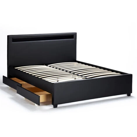 Letto Matrimoniale 2 Piazze Moderno Con Rete Testiera Led Cassetti 160x190 Geneva King Colore: Nero 7 Letto Matrimoniale 2 Piazze Moderno Con Rete Testiera Led Cassetti 160x190 Geneva King Colore: Nero - immagine 5