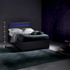 Letto Francese 1 Piazza E Mezza Con Rete Testiera Moderno Led Cassetti 120x190 Geneva Colore: Nero