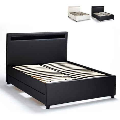 Letto Francese 1 Piazza E Mezza Con Rete Testiera Moderno Led Cassetti 120x190 Geneva Colore: Nero 4 Letto Francese 1 Piazza E Mezza Con Rete Testiera Moderno Led Cassetti 120x190 Geneva Colore: Nero - immagine 2