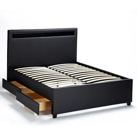 Letto Francese 1 Piazza E Mezza Con Rete Testiera Moderno Led Cassetti 120x190 Geneva Colore: Nero 6 Letto Francese 1 Piazza E Mezza Con Rete Testiera Moderno Led Cassetti 120x190 Geneva Colore: Nero - immagine 4