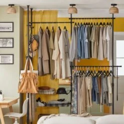 SoBuy Cabina Armadio Guardaroba Componibile, Altezza E Lunghezza Regolabile Altezza :200-270 Cm Nero KLS04-SCH -LettoMania Italia 18396922 4