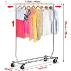 Yaheetech Stand Appendiabiti Con Ruote Da Terra Estensibile 130-190 Cm In Metallo Cromato Portabiti Regolabile In Altezza 165-178 Cm Portata 90 Kg -LettoMania Italia 19494417 5