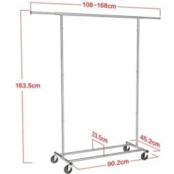 Yaheetech Stand Appendiabiti Con Ruote Da Terra Porta Abiti In Metallo Cromato Con Aste Allungabili 108-168 X 45,2 X 163,5 Cm -LettoMania Italia 19494440 5