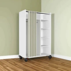 Inserto A Scomparti Con Ruote Per Guardaroba, Colore Bianco, Cm 99.7 X 160 X 48.25, Con Imballo Rinforzato