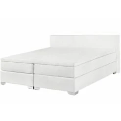 Letto Boxspring In Ecopelle BIanca Con Materasso A Molle 140 X 200 Cm President