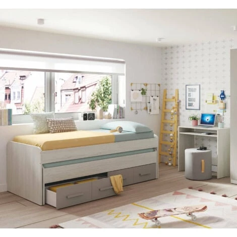 Dmora Letto Singolo Spokane, Struttura Letto Per Cameretta, Letto Singolo Con Lettino Estraibile E 4 Cassettoni, Cm 198x96h69, Bianco E Marrone, Con Imballo Rinforzato 3 Dmora Letto Singolo Spokane, Struttura Letto Per Cameretta, Letto Singolo Con Lettino Estraibile E 4 Cassettoni, Cm 198x96h69, Bianco E Marrone, Con Imballo Rinforzato