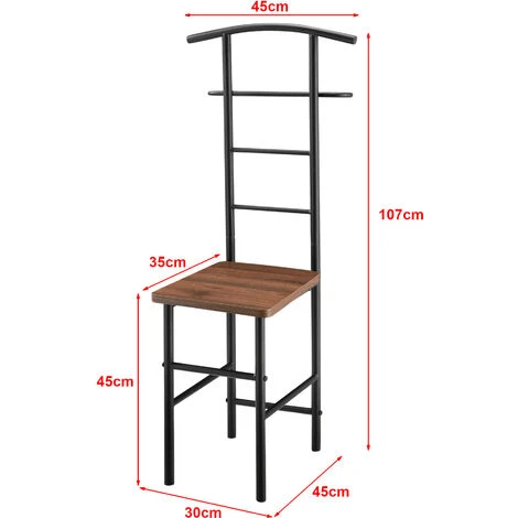 Servomuto Con Seduta In Color Noce Omino Appendiabiti In Metallo Indossatore Da Camera Porta Abiti Posa Oggetti 5 Servomuto Con Seduta In Color Noce Omino Appendiabiti In Metallo Indossatore Da Camera Porta Abiti Posa Oggetti - immagine 3