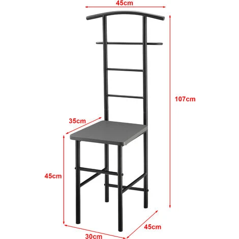 Servomuto Con Seduta Omino Appendiabiti In Metallo Indossatore Da Camera Porta Abiti Posa Oggetti - Grigio Scuro 5 Servomuto Con Seduta Omino Appendiabiti In Metallo Indossatore Da Camera Porta Abiti Posa Oggetti - Grigio Scuro - immagine 3