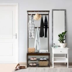 COSTWAY Stand Appendiabiti Multiuso Portabiti Con Scarpiera E Ripiani, Con Panca 10 Ganci, Spazio Di Archiviazione Con Coperchio, Per Ingresso Corridoio, 175x70,5x33cm -LettoMania Italia 27940853 3