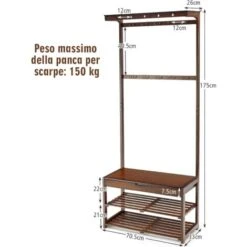 COSTWAY Stand Appendiabiti Multiuso Portabiti Con Scarpiera E Ripiani, Con Panca 10 Ganci, Spazio Di Archiviazione Con Coperchio, Per Ingresso Corridoio, 175x70,5x33cm -LettoMania Italia 27940853 5