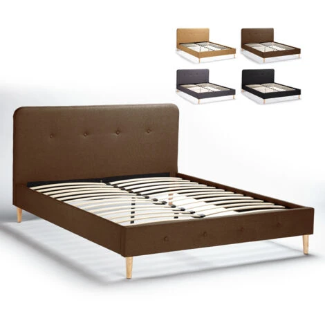 Letto Matrimoniale Nordico Tessuto E Legno 160x190 Friborg King Colore: Marrone 4 Letto Matrimoniale Nordico Tessuto E Legno 160x190 Friborg King Colore: Marrone - immagine 2