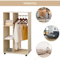 Homcom Mobile Aperto Con Stand Appendiabiti E 3 Ripiani 80 X 40 X 128cm -LettoMania Italia 28945861 4