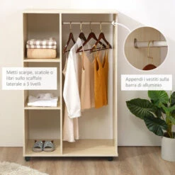 Homcom Mobile Aperto Con Stand Appendiabiti E 3 Ripiani 80 X 40 X 128cm -LettoMania Italia 28945861 5