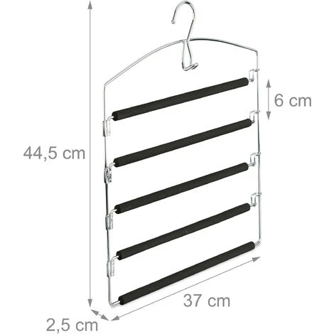 Relaxdays Grucce Per Pantaloni Salvaspazio, Set 3 Appendiabiti Multiplo Imbottito, Metallo, 44,5x37x2,7 Cm Argento/nero 6 Relaxdays Grucce Per Pantaloni Salvaspazio, Set 3 Appendiabiti Multiplo Imbottito, Metallo, 44,5x37x2,7 Cm Argento/nero - immagine 4