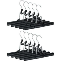 Relaxdays Set 10 Grucce Per Pantaloni E Gonne, Ganci Girevoli A 360°, Morsetti Gommati, Stampelle, 26 Cm, Metallo, Nero