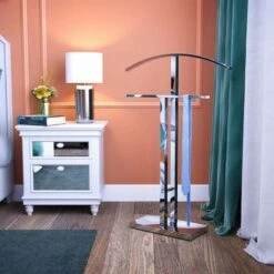 Versa Lund Servo Muto Moderno E Multifunzionale, Appendiabiti Indossatore Per Camera Da Letto E Spogliatoio, Misure (A X L X L) 100 X 20 X 52 Cm, Acciaio, Colore Argento -LettoMania Italia 33860999 3