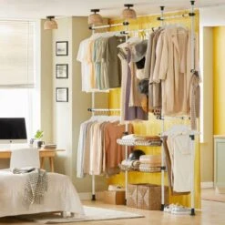 SoBuy Cabina Armadio Guardaroba Componibile, Altezza E Lunghezza Regolabile Altezza :200-270 Cm Bianco KLS04-W -LettoMania Italia 33902243 3