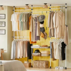 SoBuy Cabina Armadio Guardaroba Componibile, Altezza E Lunghezza Regolabile Altezza :200-270 Cm Bianco KLS04-W -LettoMania Italia 33902243 5