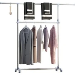 HOMCOM Stender Appendiabiti Con Altezza Ed Estensione Regolabili, 4 Ruote Girevoli, Acciaio Inox E ABS, 165x48x180cm