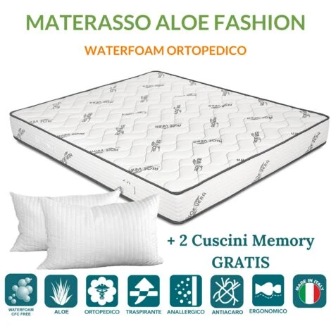 EVERGREENWEB - Materasso Singolo 80x190 In Waterfoam Ortopedico Alto 20 Cm + Cuscino Memory Foam Gratis, Rivestimento Oli Essenziali ALOE VERA, Tessuto Antiacaro Ideale Per Tutti Letti E Reti Offerta 4 EVERGREENWEB - Materasso Singolo 80x190 In Waterfoam Ortopedico Alto 20 Cm + Cuscino Memory Foam Gratis, Rivestimento Oli Essenziali ALOE VERA, Tessuto Antiacaro Ideale Per Tutti Letti E Reti Offerta - immagine 2