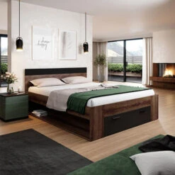 Letto Matrimoniale LISBONA Gihome ® Rovere Scuro Nero Cassettone Camera Design