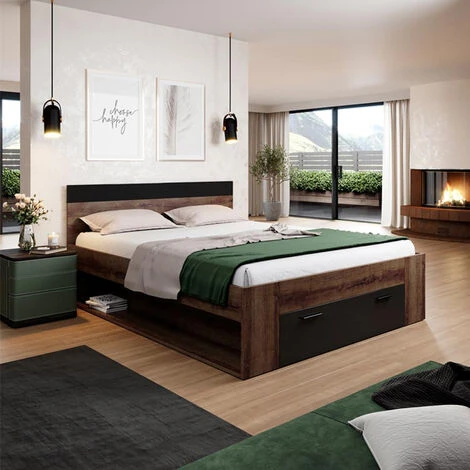 Letto Matrimoniale LISBONA Gihome ® Rovere Scuro Nero Cassettone Camera Design 3 Letto Matrimoniale LISBONA Gihome ® Rovere Scuro Nero Cassettone Camera Design