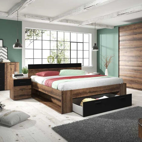 Letto Matrimoniale LISBONA Gihome ® Rovere Scuro Nero Cassettone Camera Design 5 Letto Matrimoniale LISBONA Gihome ® Rovere Scuro Nero Cassettone Camera Design - immagine 3